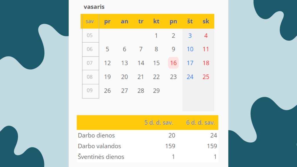 Darbo dienų kalendorius 2024